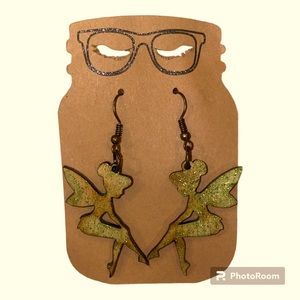 Disney Tinkerbell delicate lightweight pierced hanging sparkly wooden ea…